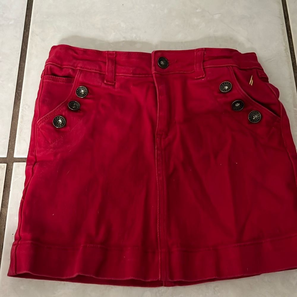 Girls red denim skirt